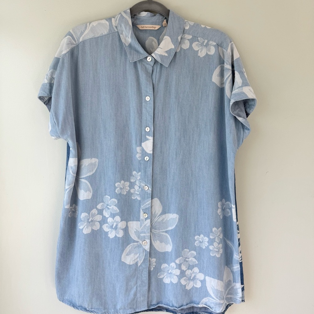 Soft Surroundings Women's Denim-Blue Tencel Chambray Lochlea Tunic Shirt - Picture 14 of 14